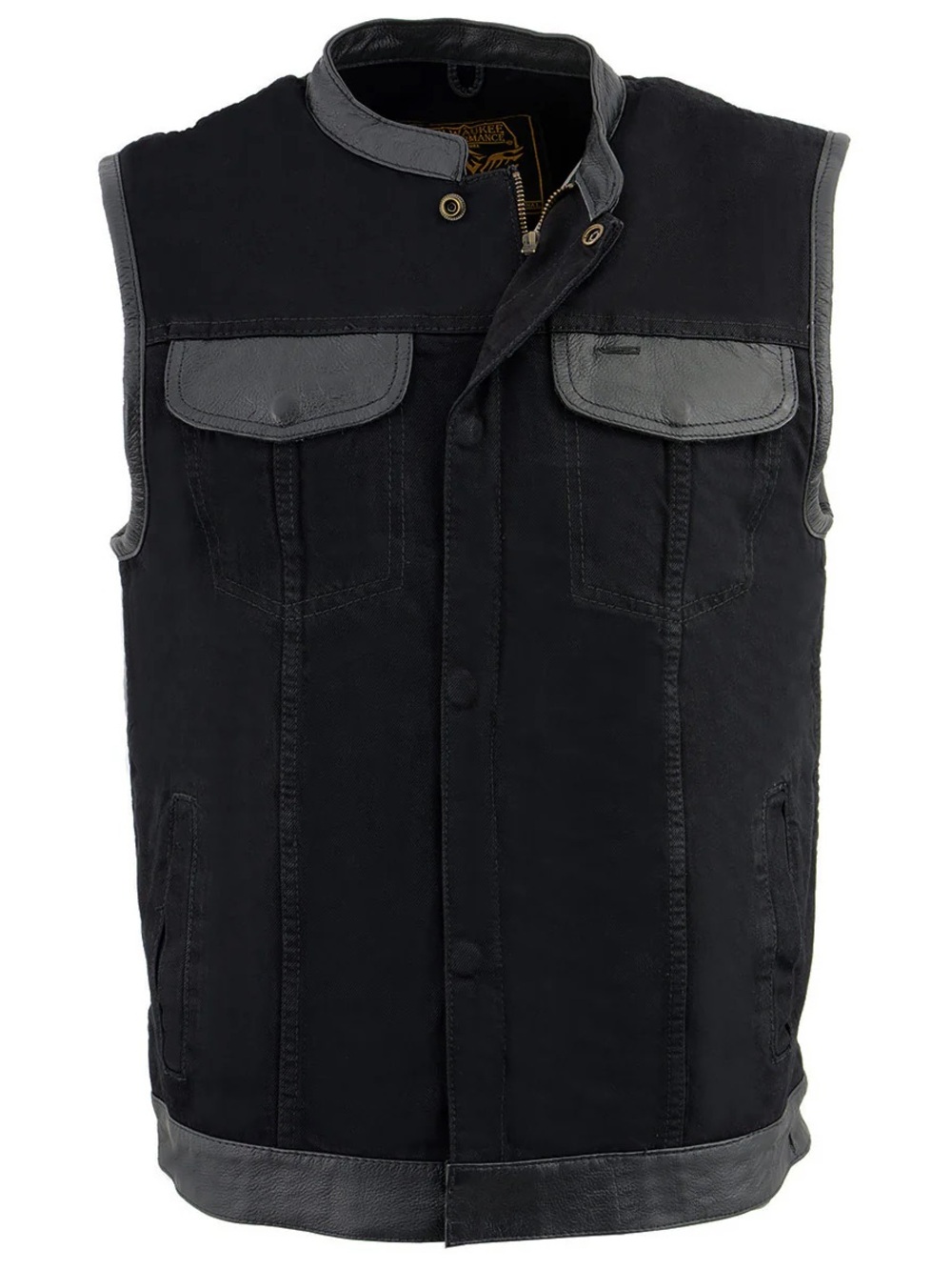 Milwaukee Leather Men's sz M Black Denim Club Style Biker Vest with Leather Trim